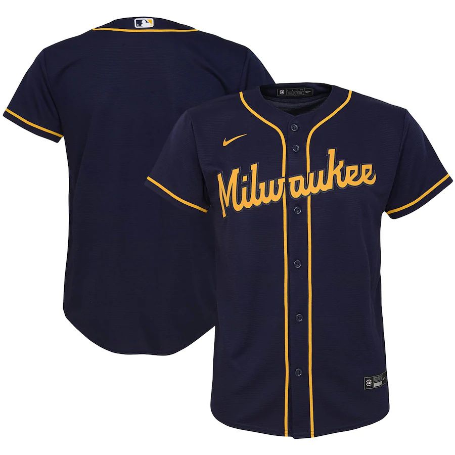 Youth Milwaukee Brewers Nike Navy Alternate Replica Team MLB Jerseys